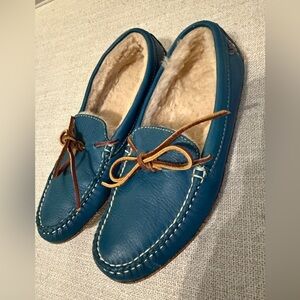 H.S. Trask Blue Leather Laced Tie Slip On Moccasins Size 8 Medium